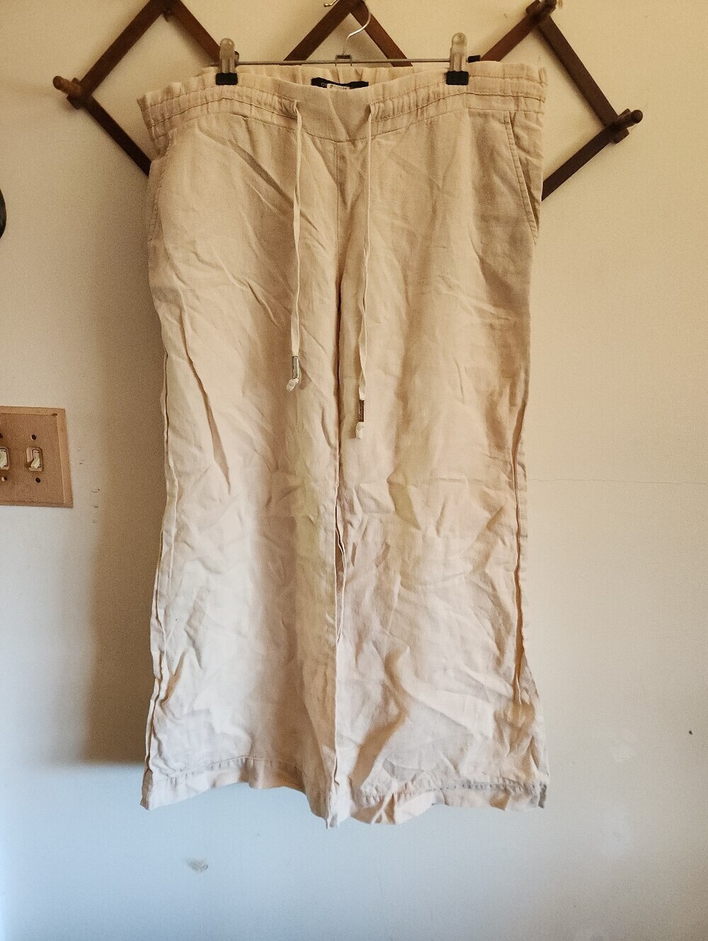 Guess By Marciano Beachy Wideleg Linen Pant Pockets Drawstring Cream Small